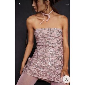 Free People Night Gaze Mini Sequin Dress Pink Size XL
